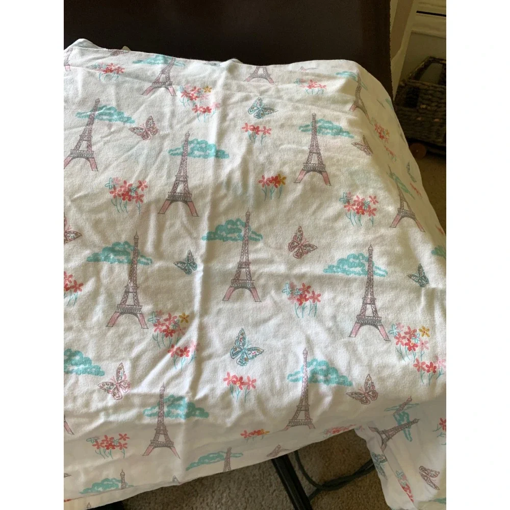 Your Zone Paris Eiffel Tower Butterfly Twin XL Cotton‎ Sheet Set White Pink Teal